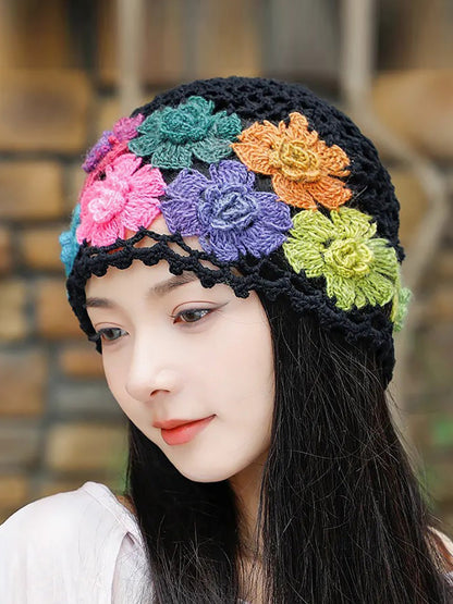 女士藝術彩色花朵針織帽