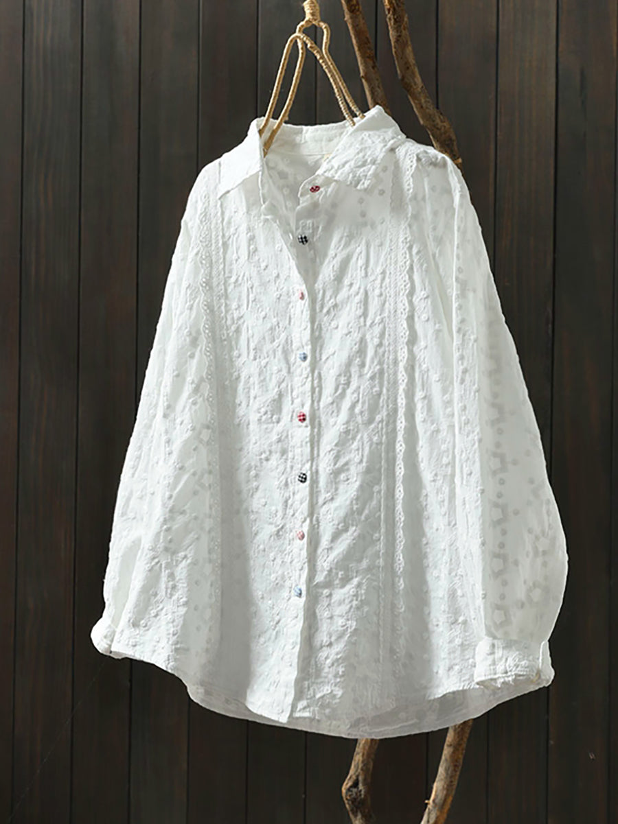女士春季藝術刺繡純棉襯衫