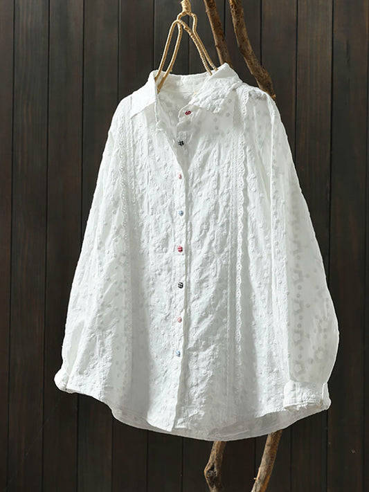 女士春季藝術刺繡純棉襯衫