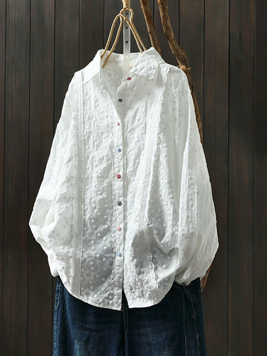 女士春季藝術刺繡純棉襯衫