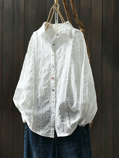 女士春季藝術刺繡純棉襯衫