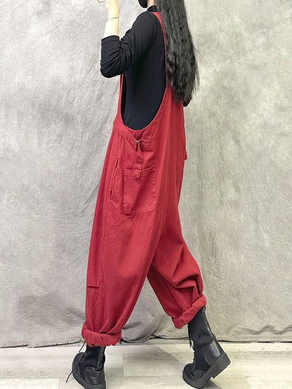 女士夏季休閒純色棉質連身褲