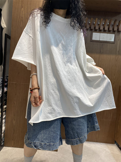 女士夏季休閒純色圓領棉質襯衫
