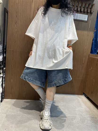 女士夏季休閒純色圓領棉質襯衫