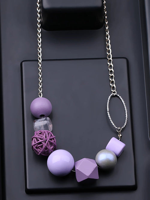女士藝術幾何木質樹脂合金項鍊