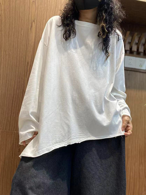 女士秋季休閒純色100%純棉圓領襯衫