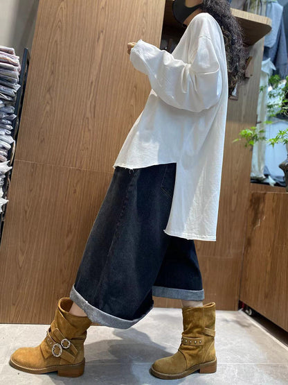 女士秋季休閒純色100%純棉圓領襯衫