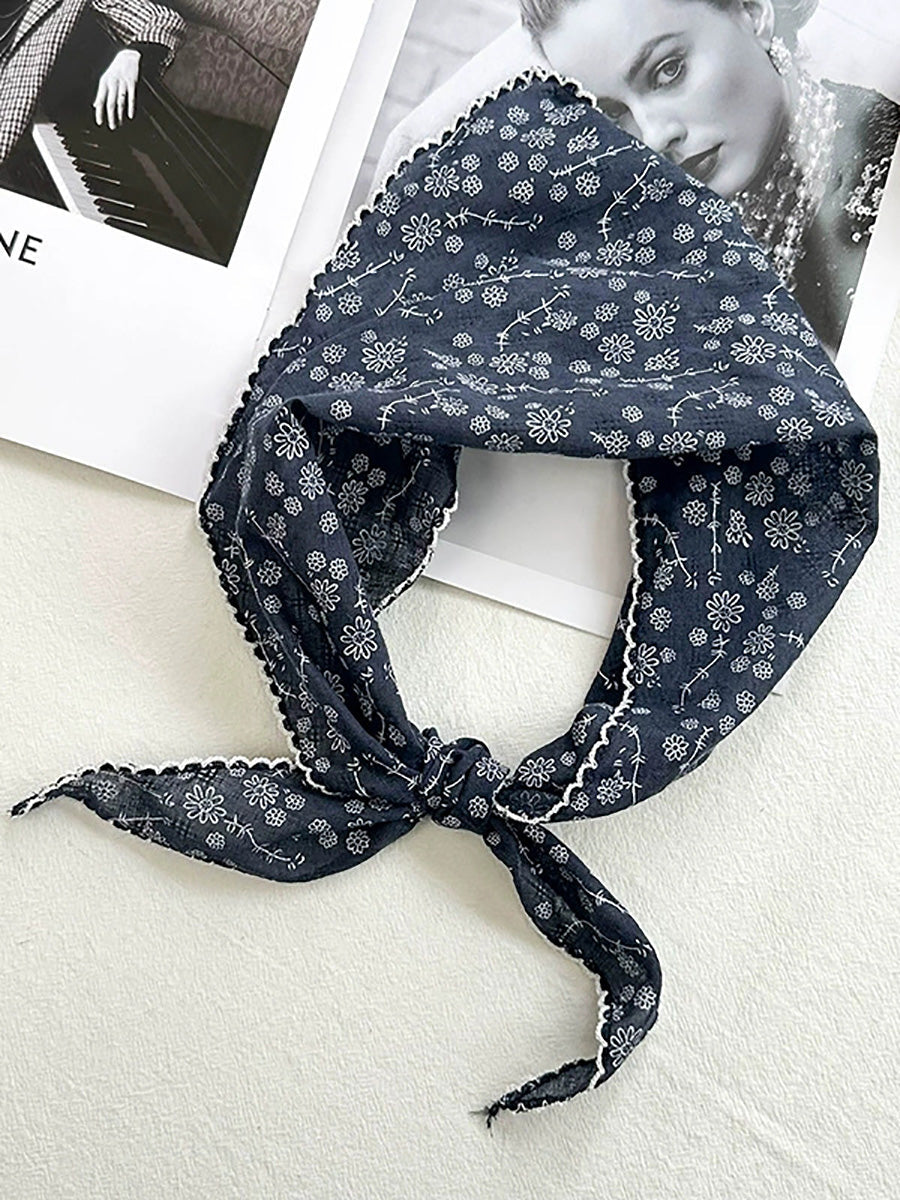 女士藝術風花卉三角棉質圍巾