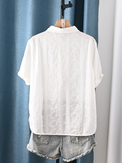 女士夏季藝術刺繡100%純棉襯衫