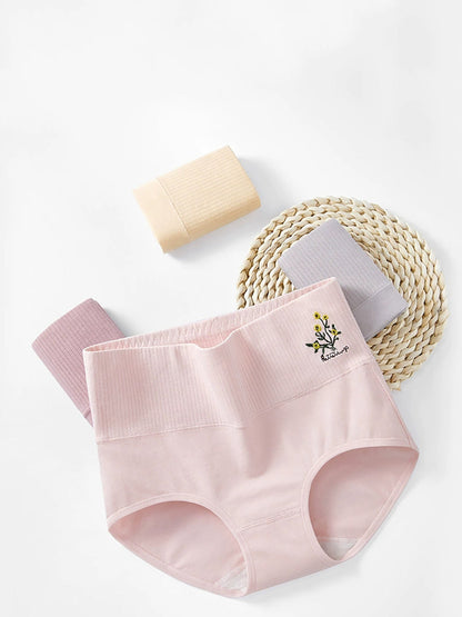 4件式女士藝術花卉刺繡高腰內褲