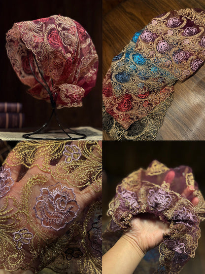 女士藝術刺繡蕾絲寬鬆針織帽