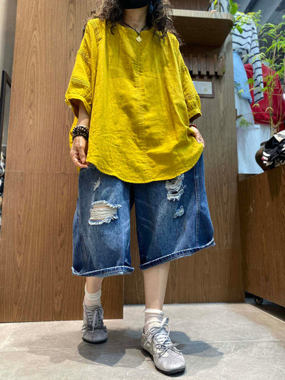 女士夏季休閒純色圓領T卹