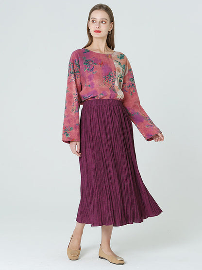 大尺寸百褶春季寬鬆休閒女式彈性腰裙 M-2XL
