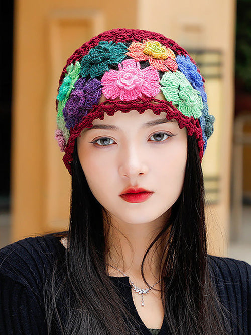 女士藝術彩色花朵針織帽