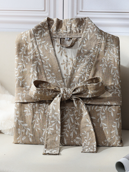 復古純色棉紗夏日睡袍