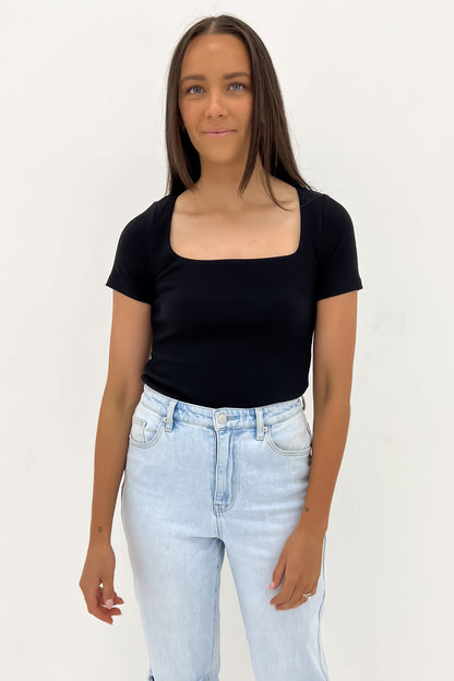 Aubrey Square Neck Short Sleeve Top Black
