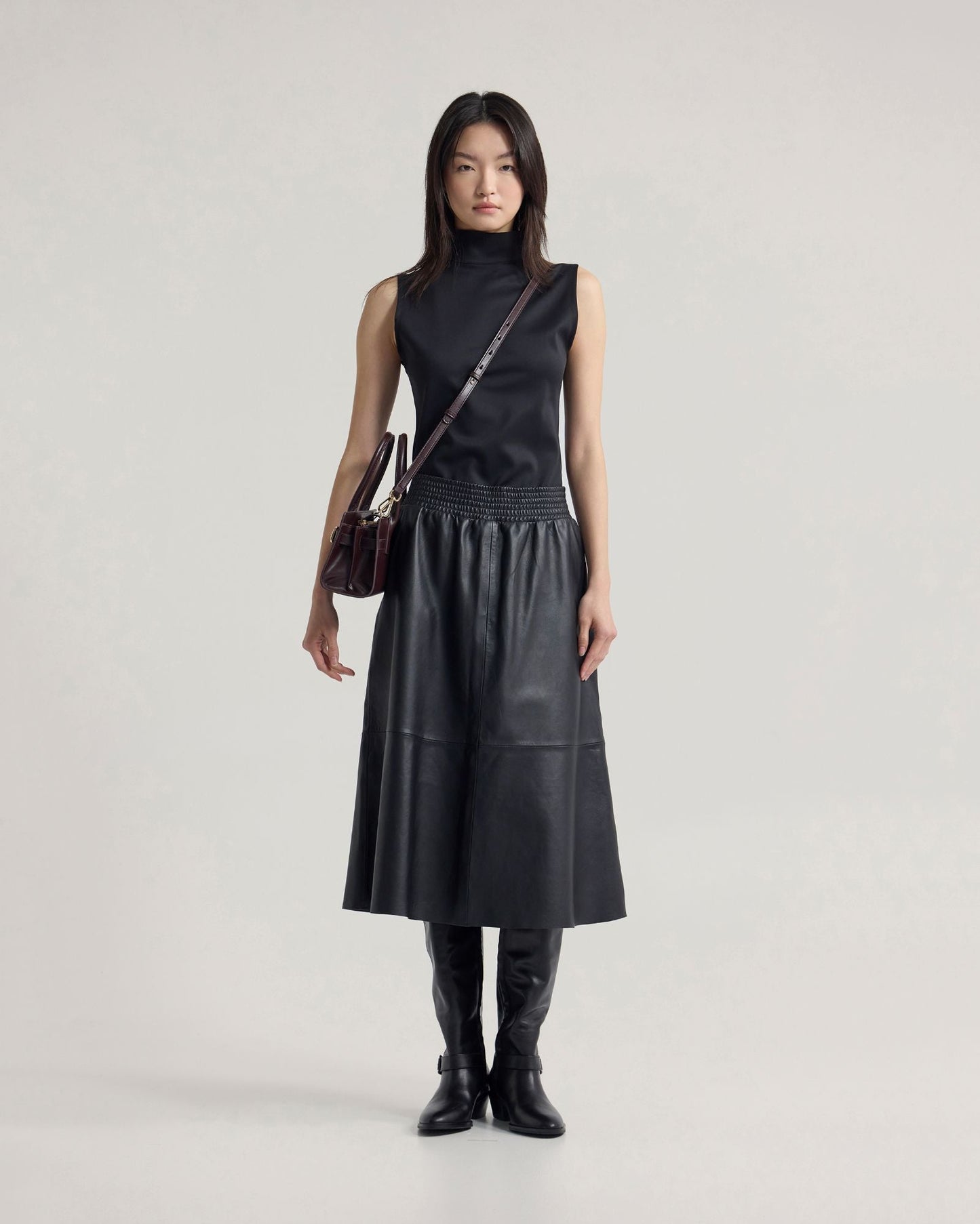 Jaya Leather Midi Skirt