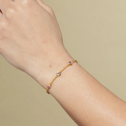 Pink Gem Hearts Bracelet