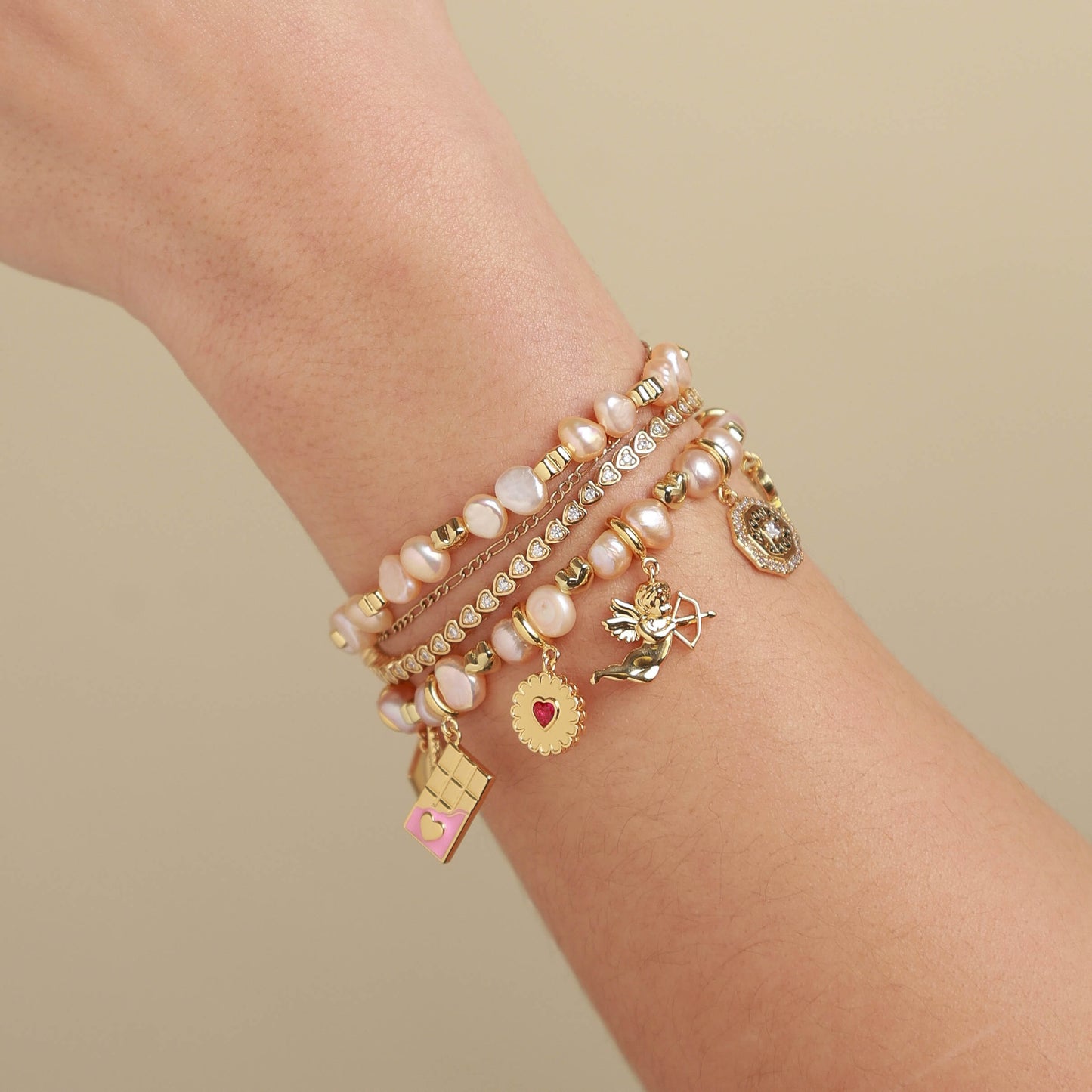 Pink Hearts by the Pearl Bracelet Base