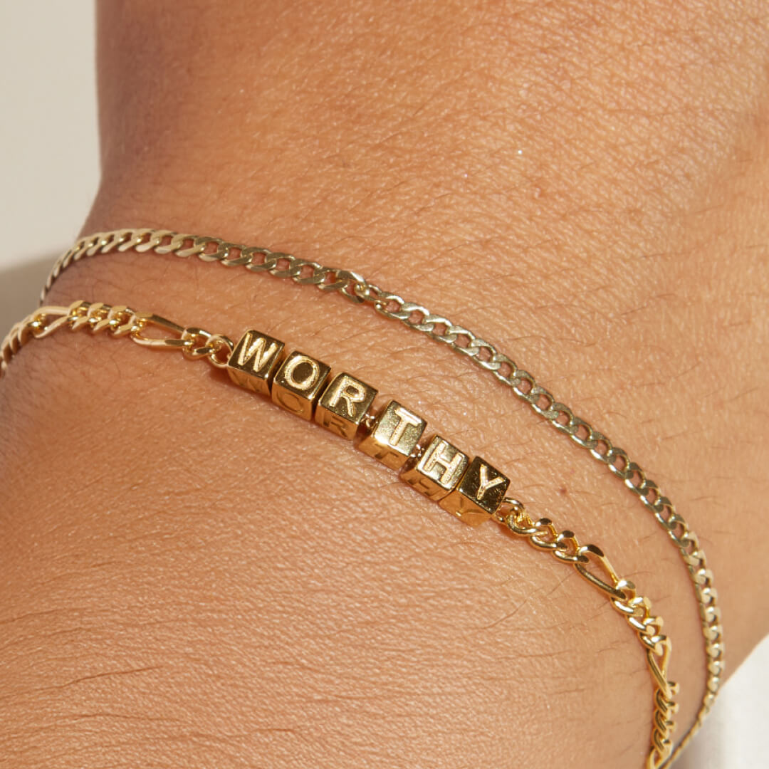 Custom Tiny Words Bracelet- Figaro Chain