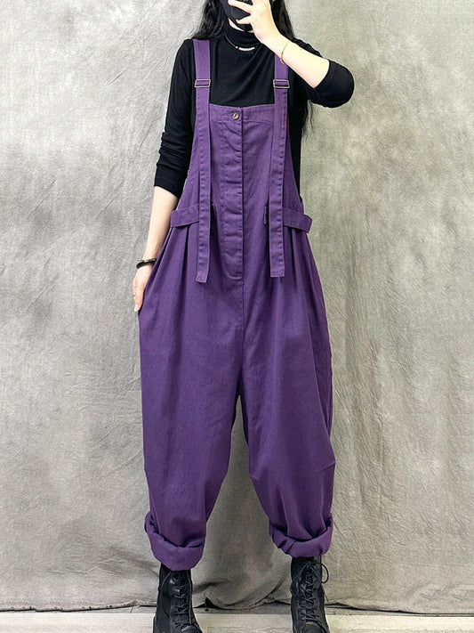 女士夏季休閒純色棉質連身褲