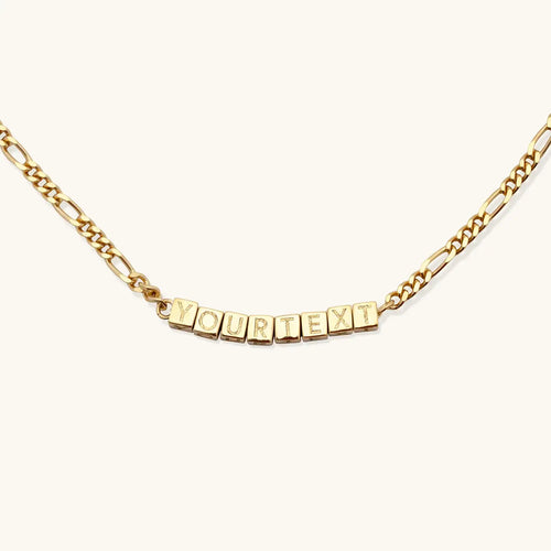 Custom Tiny Words Necklace- Figaro Chain