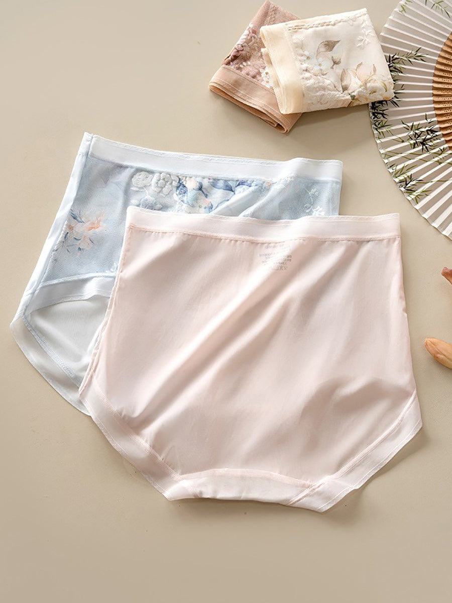 4條裝女款高腰蕾絲網眼三角褲
